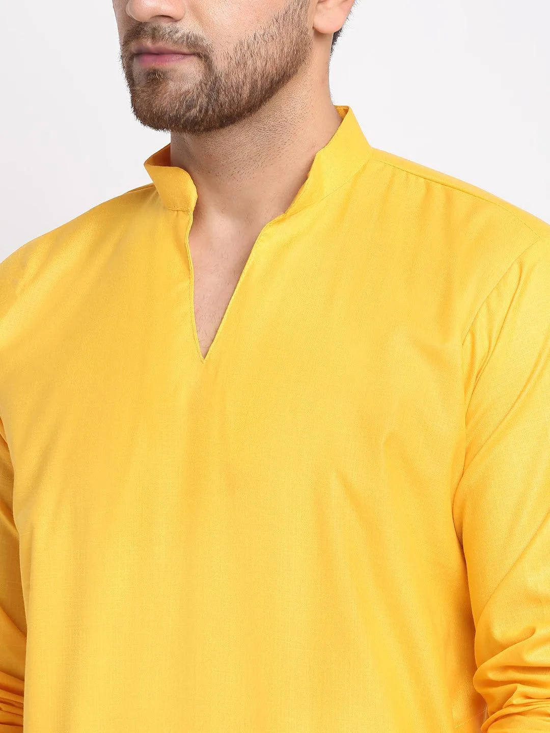 Men's Yellow Solid Pathani Kurta With White Salwar - Benstoke