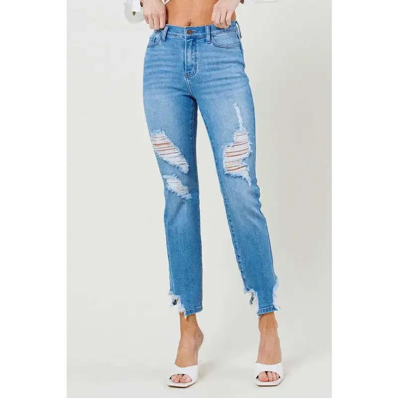 Mid Rise Straight Leg Jeans