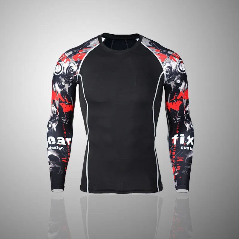 Motor City Madness Black 2 Long Sleeve No Gi BJJ Compression Rash Guard & Leggings/Spats for Jiu Jitsu, MMA, Grappling & Wrestling Kit