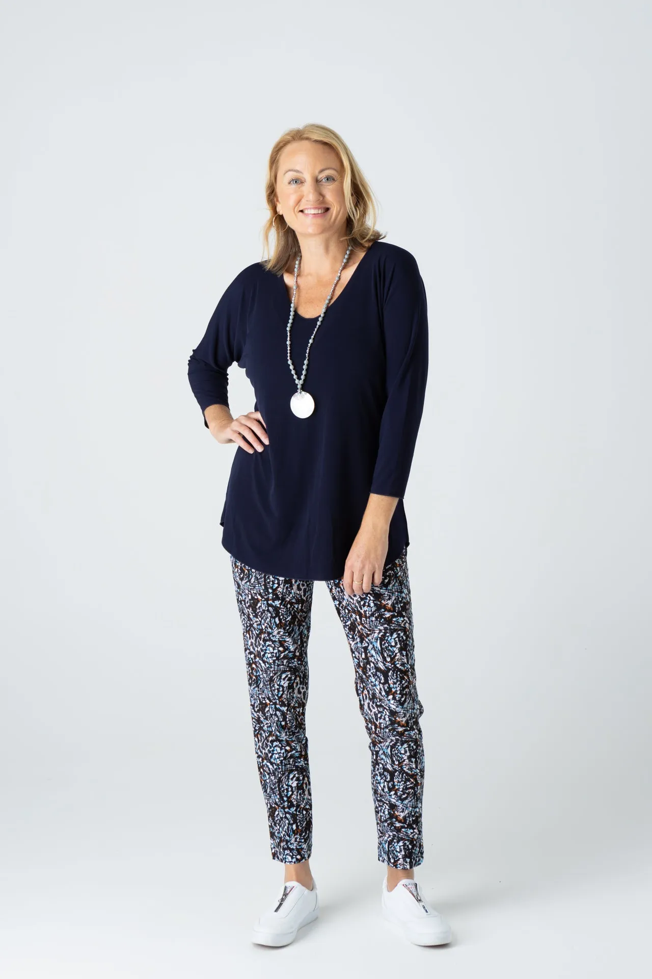 Navy Jersey 3/4 Sleeve Top
