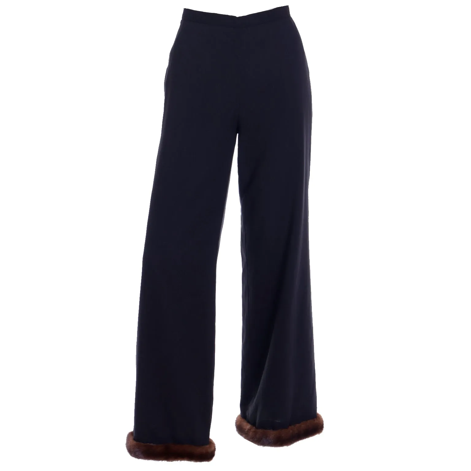 ON HOLD // 1990s Isaac Mizrahi Lined Wool Trousers w Mink Fur Trim