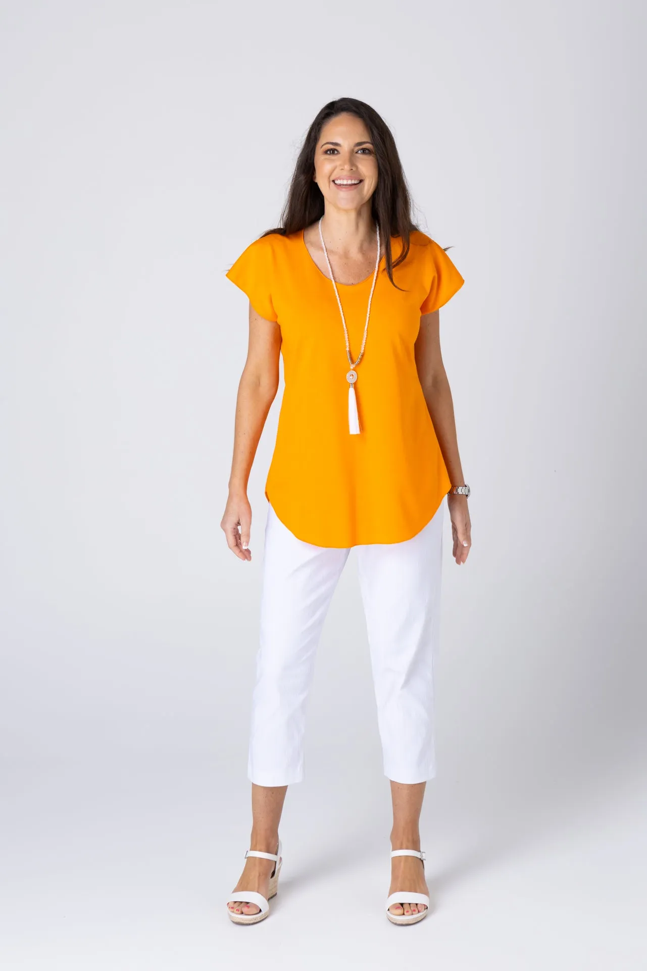 Orange Cotton Sports Knit Short Sleeve Top
