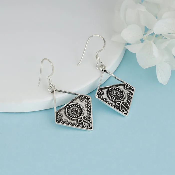 Oxidised Silver Precious Dangler Earrings