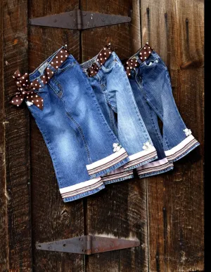 Pants Denim Jeans with Pink Polka Dots & Flowers