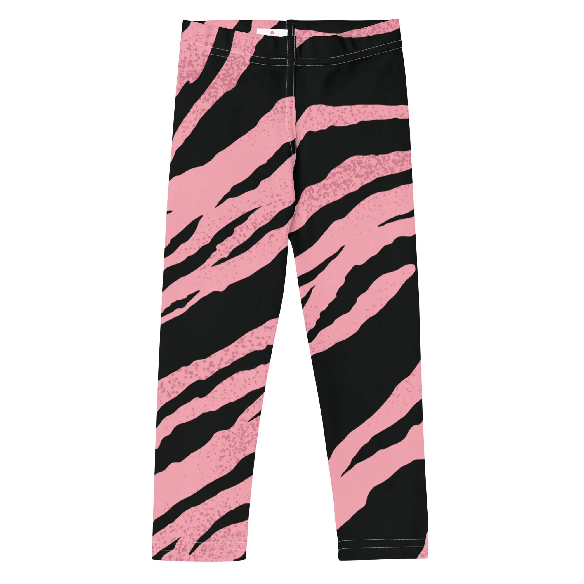 Pink Tiger Striped Kid's Leggings, Designer Abstract Colorful Boy's or Girl's Gym Tights-Made in USA/EU/MX