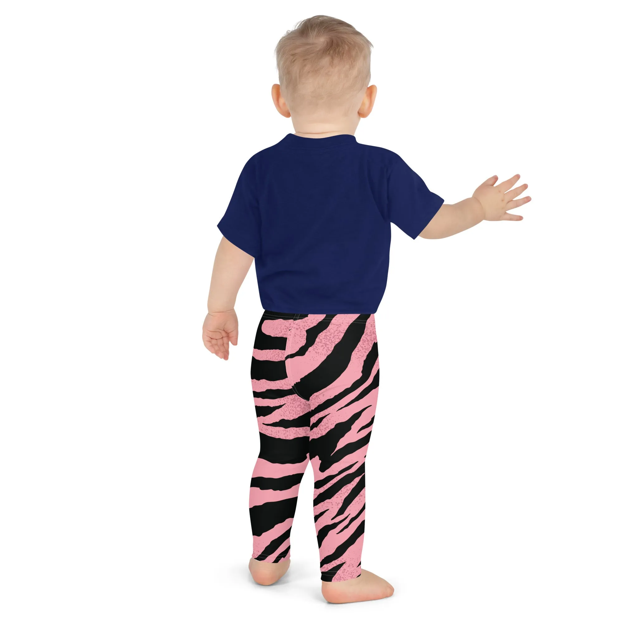Pink Tiger Striped Kid's Leggings, Designer Abstract Colorful Boy's or Girl's Gym Tights-Made in USA/EU/MX