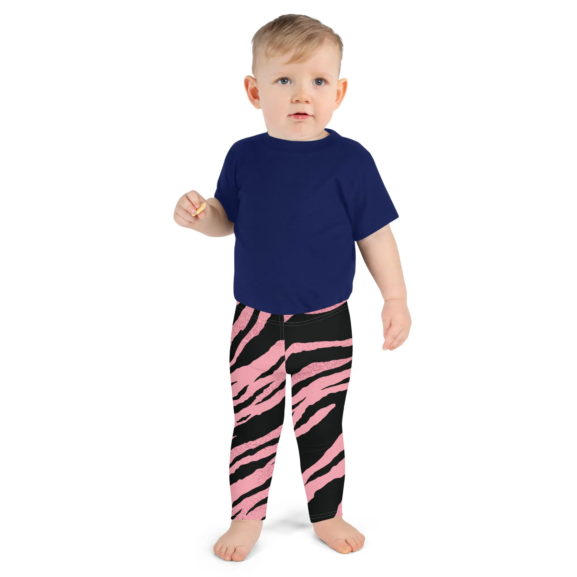 Pink Tiger Striped Kid's Leggings, Designer Abstract Colorful Boy's or Girl's Gym Tights-Made in USA/EU/MX