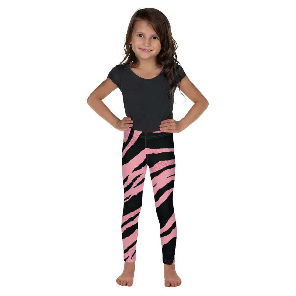 Pink Tiger Striped Kid's Leggings, Designer Abstract Colorful Boy's or Girl's Gym Tights-Made in USA/EU/MX