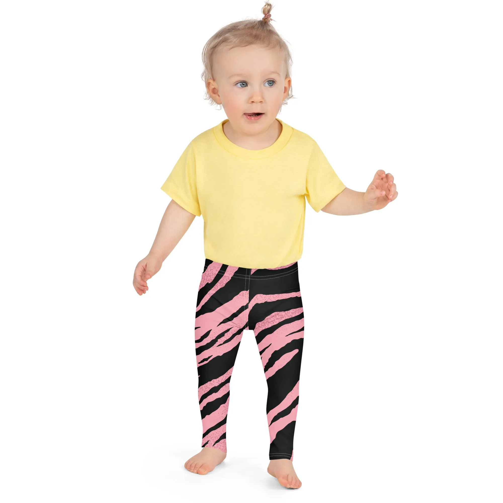 Pink Tiger Striped Kid's Leggings, Designer Abstract Colorful Boy's or Girl's Gym Tights-Made in USA/EU/MX