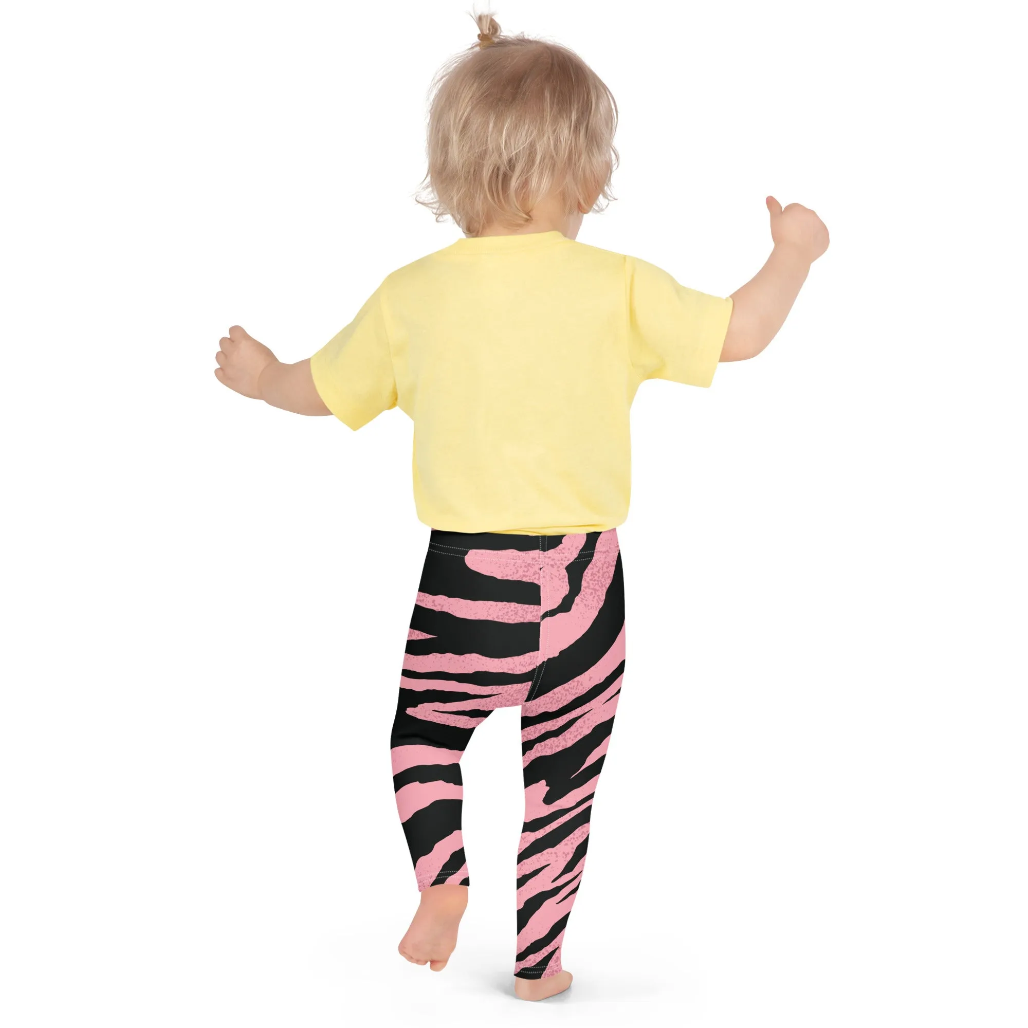 Pink Tiger Striped Kid's Leggings, Designer Abstract Colorful Boy's or Girl's Gym Tights-Made in USA/EU/MX