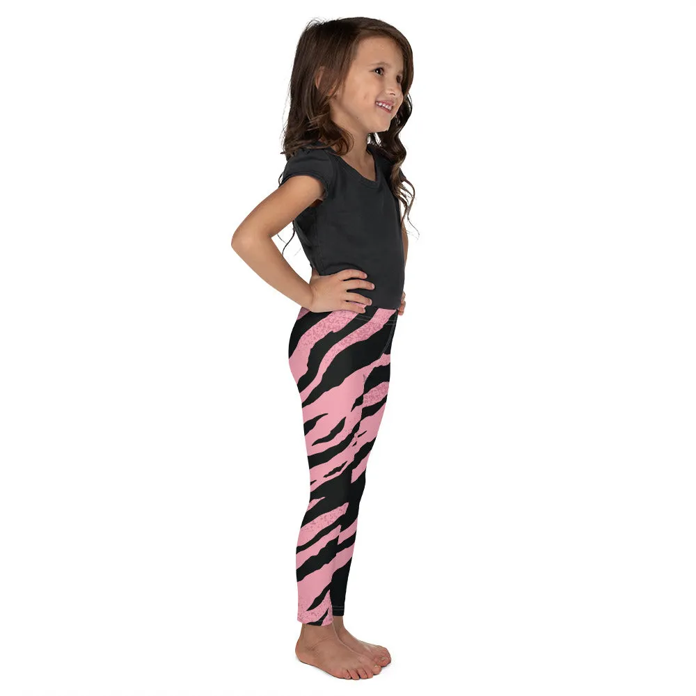 Pink Tiger Striped Kid's Leggings, Designer Abstract Colorful Boy's or Girl's Gym Tights-Made in USA/EU/MX