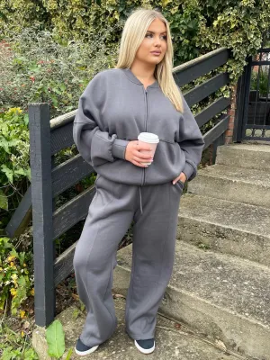 Piper Curve Charcoal Grey Cropped Jacket Tracksuit