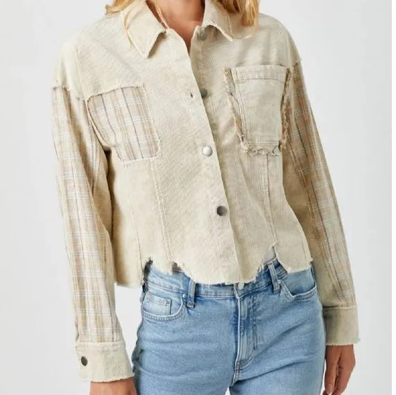 Plaid Contrasting Corduroy Jacket