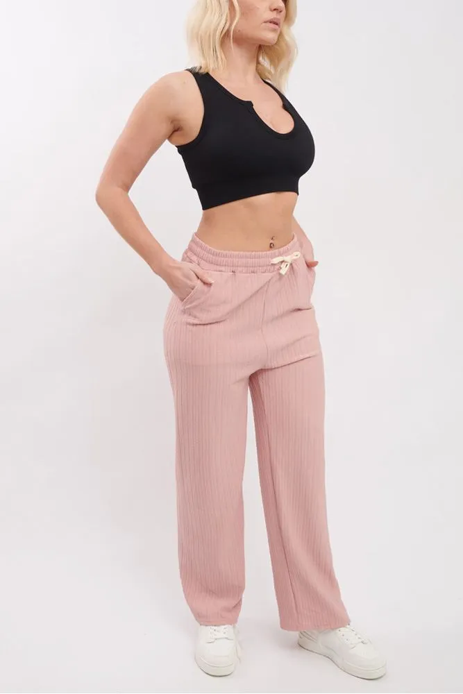 Plain Knit Open Hem Pocket Trousers