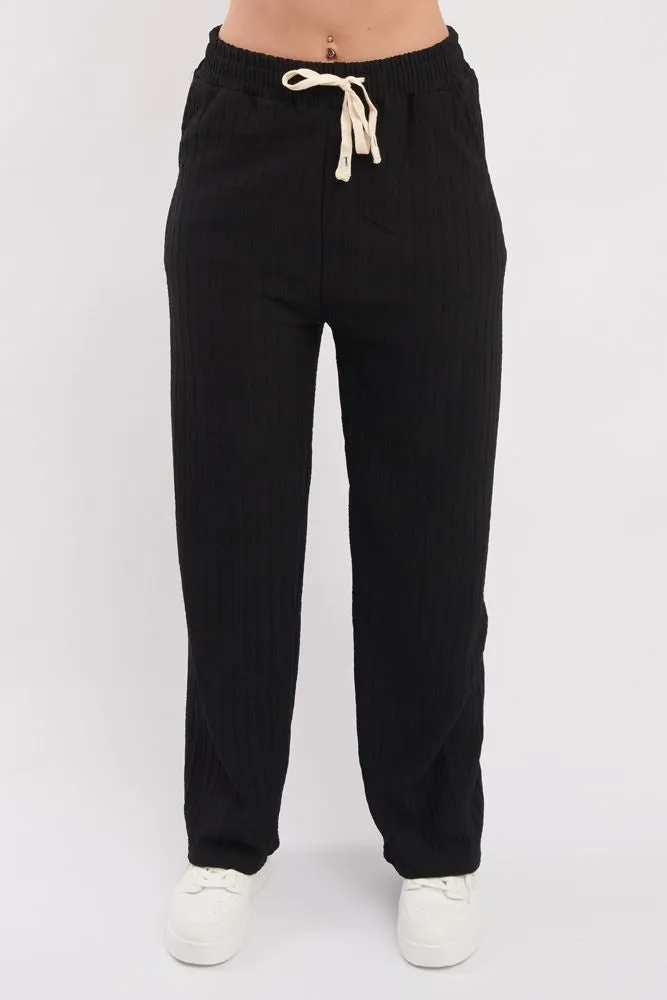 Plain Knit Open Hem Pocket Trousers