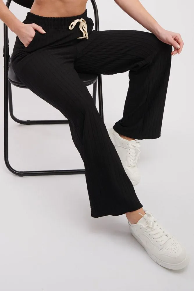 Plain Knit Open Hem Pocket Trousers