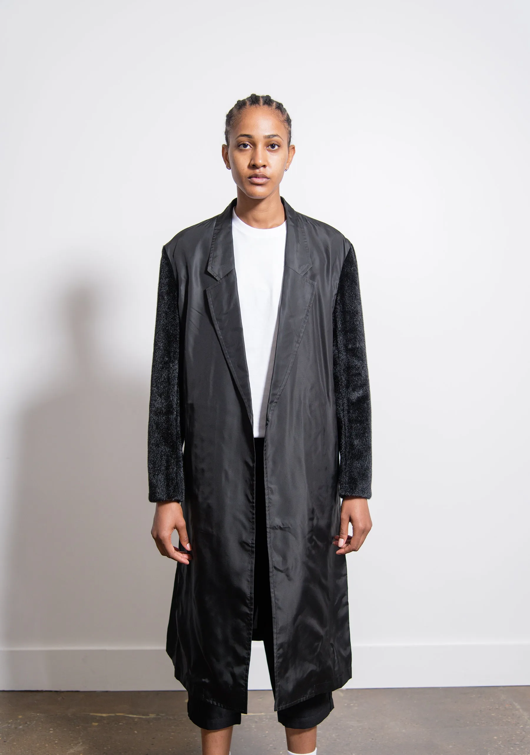 Polyester Nylon Synthetic Fur Cupro Twill Coat Black