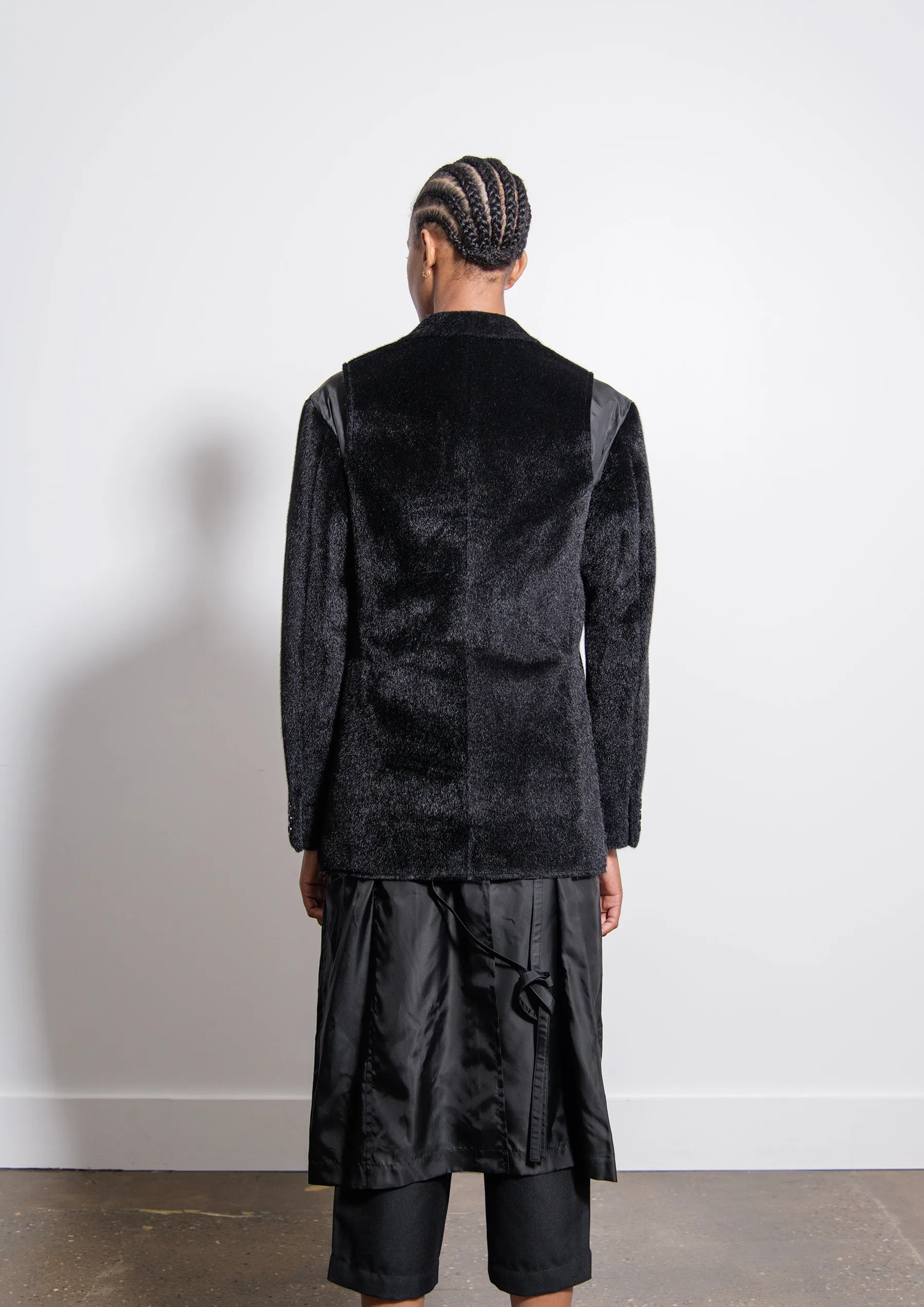 Polyester Nylon Synthetic Fur Cupro Twill Coat Black