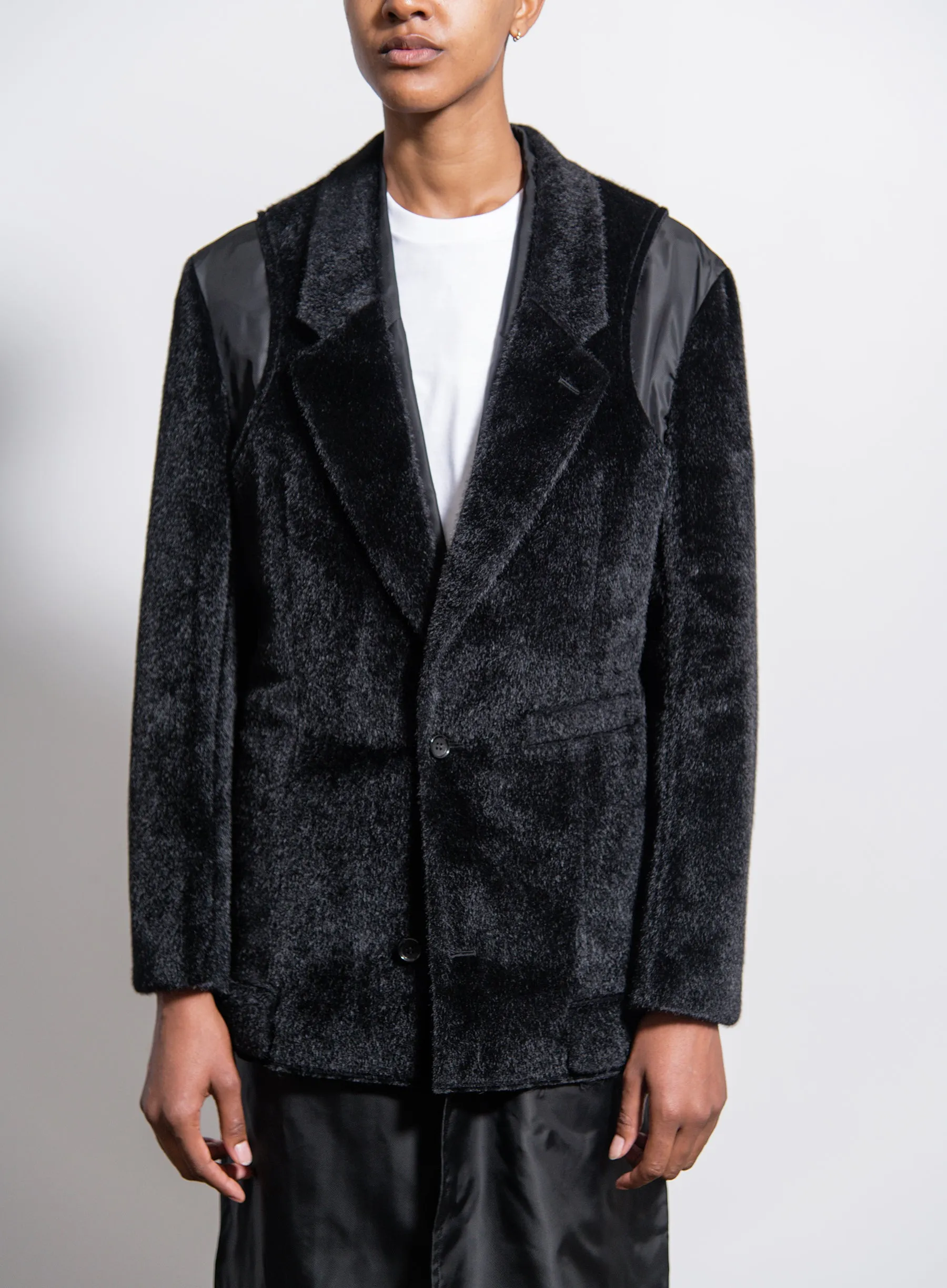 Polyester Nylon Synthetic Fur Cupro Twill Coat Black
