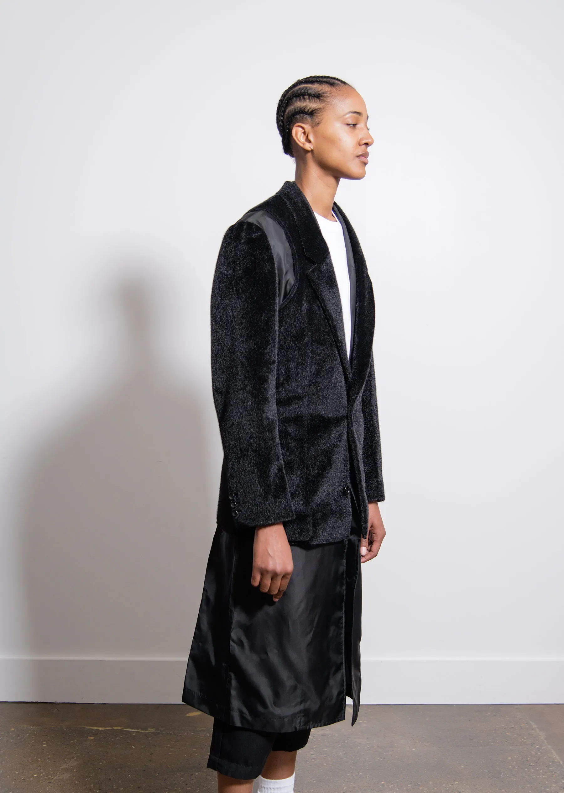 Polyester Nylon Synthetic Fur Cupro Twill Coat Black
