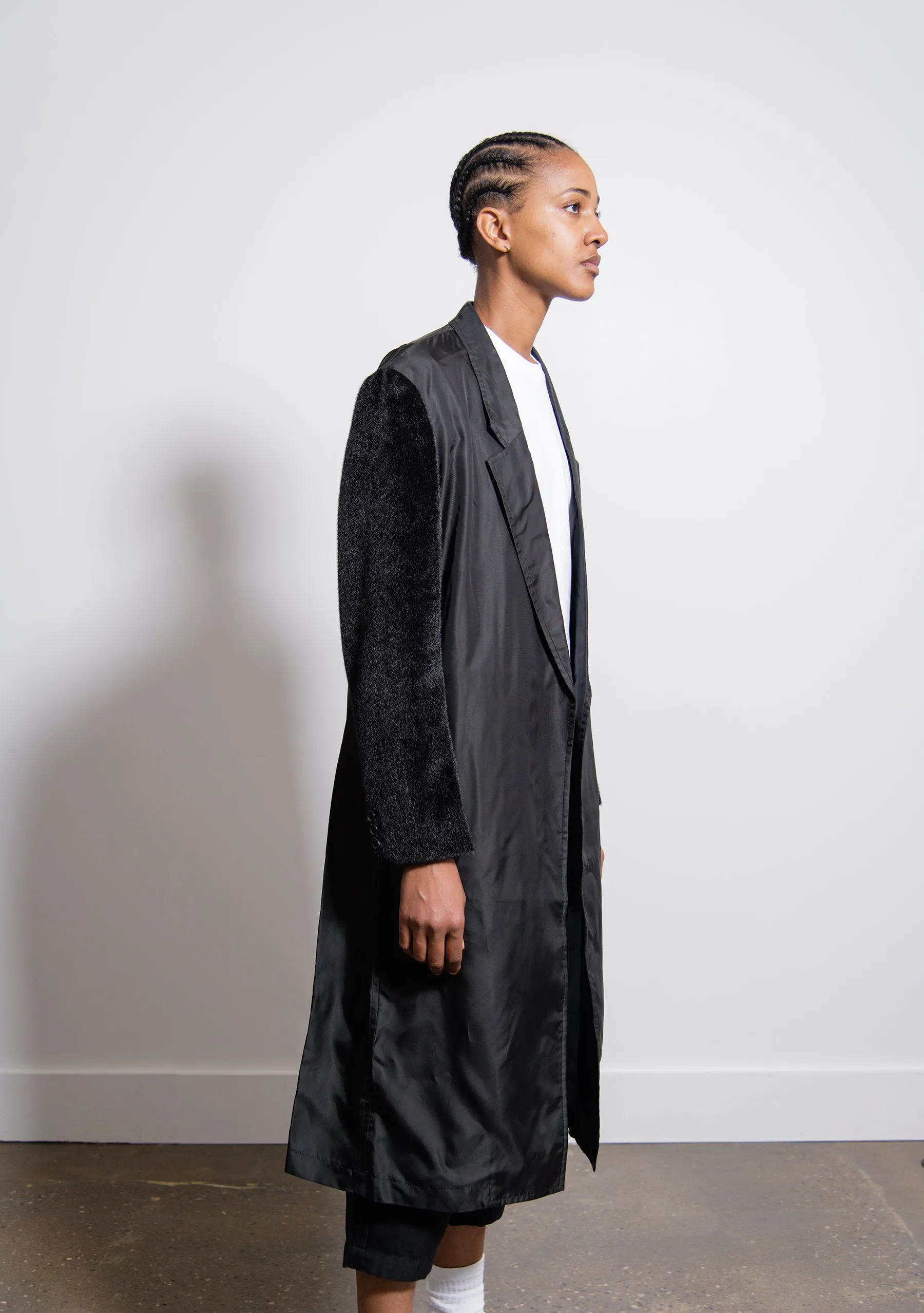 Polyester Nylon Synthetic Fur Cupro Twill Coat Black