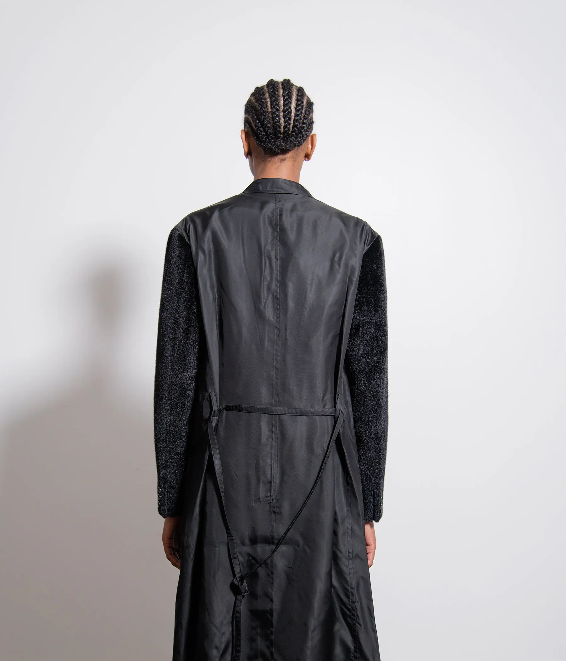 Polyester Nylon Synthetic Fur Cupro Twill Coat Black