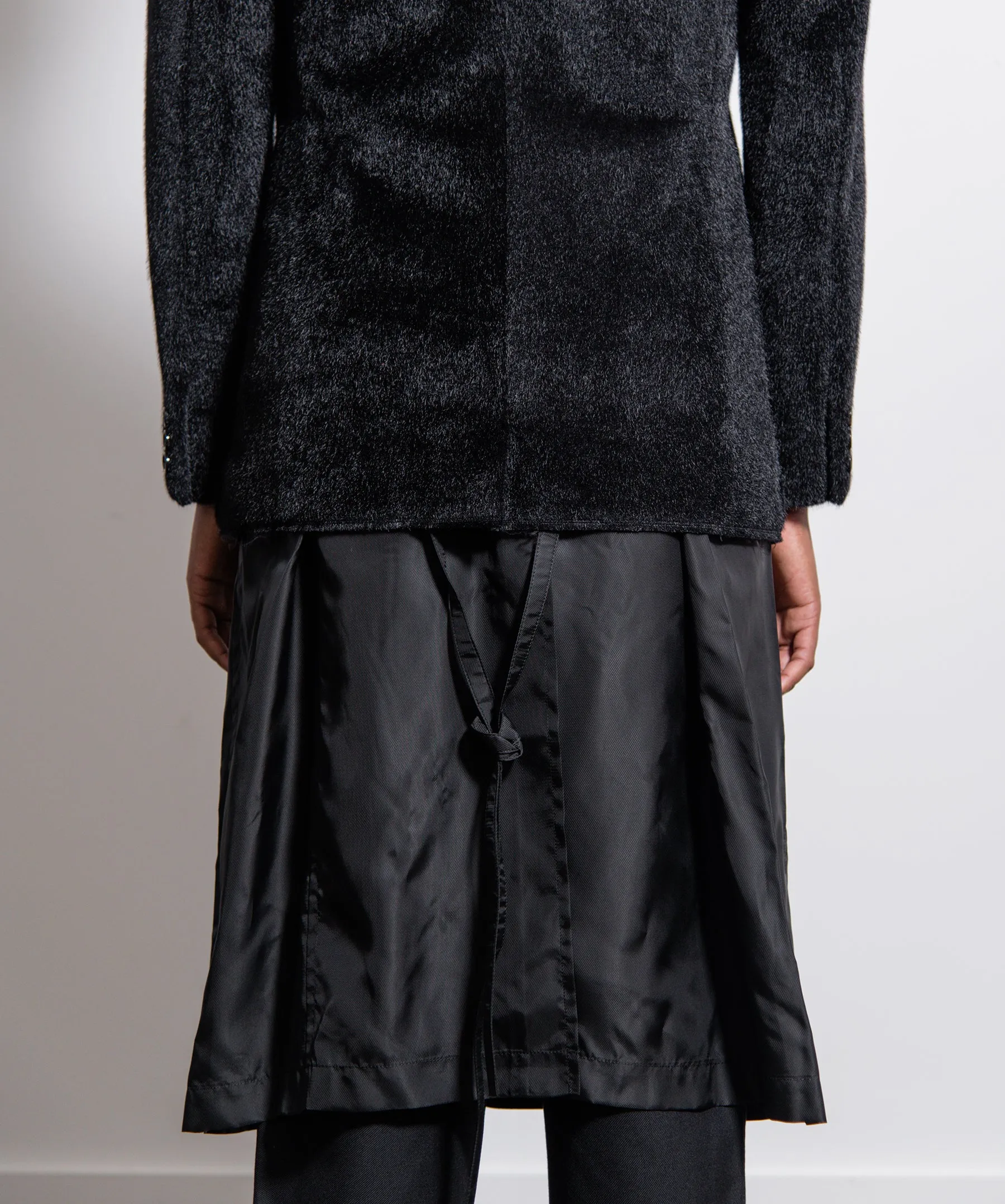 Polyester Nylon Synthetic Fur Cupro Twill Coat Black