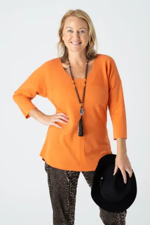 Pumpkin Feature Stitched Poly/Cotton 3/4 Sleeve Top