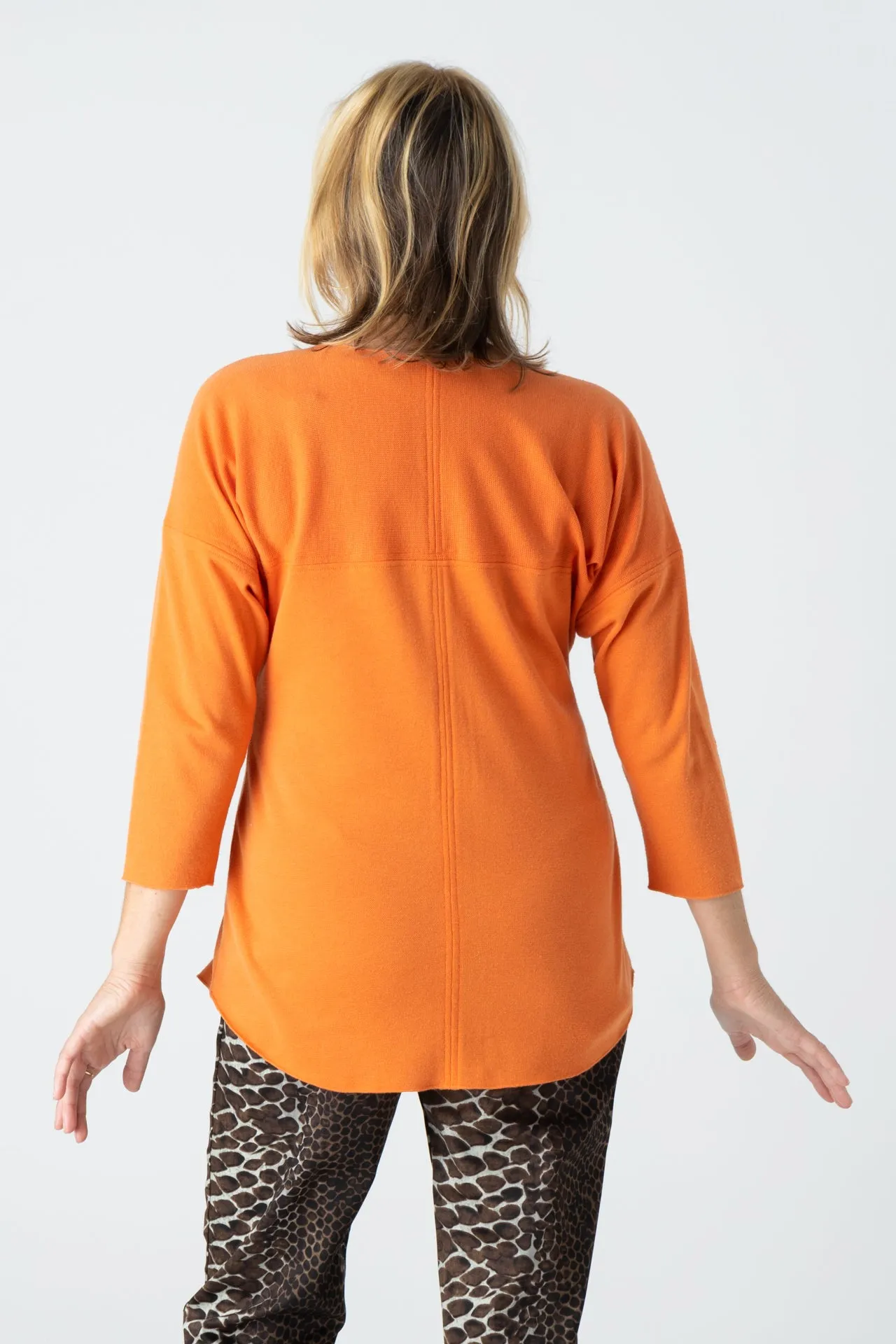 Pumpkin Feature Stitched Poly/Cotton 3/4 Sleeve Top