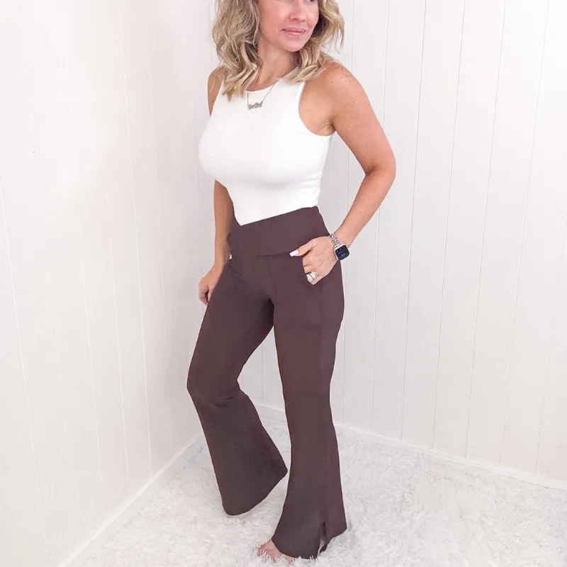 Ribbed V Waistline Flared Leggings in 2 Colors