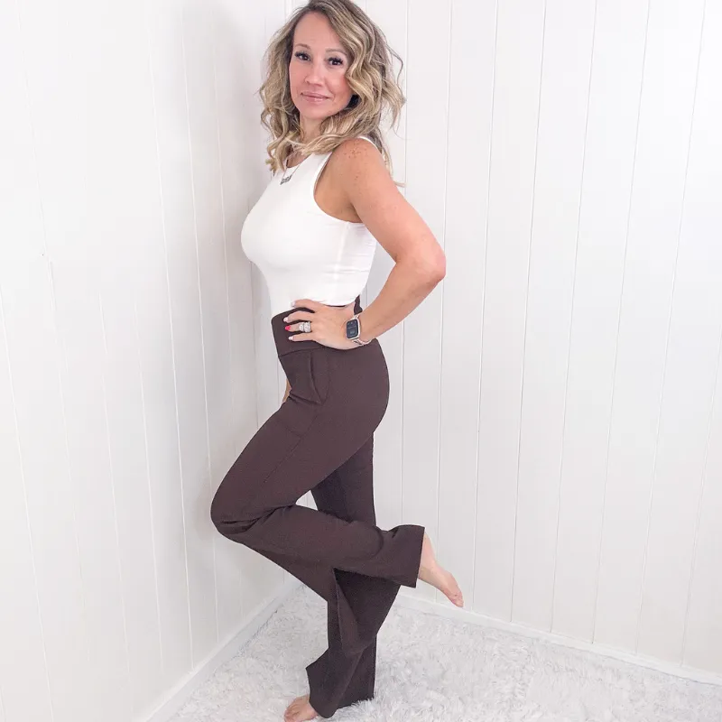 Ribbed V Waistline Flared Leggings in 2 Colors