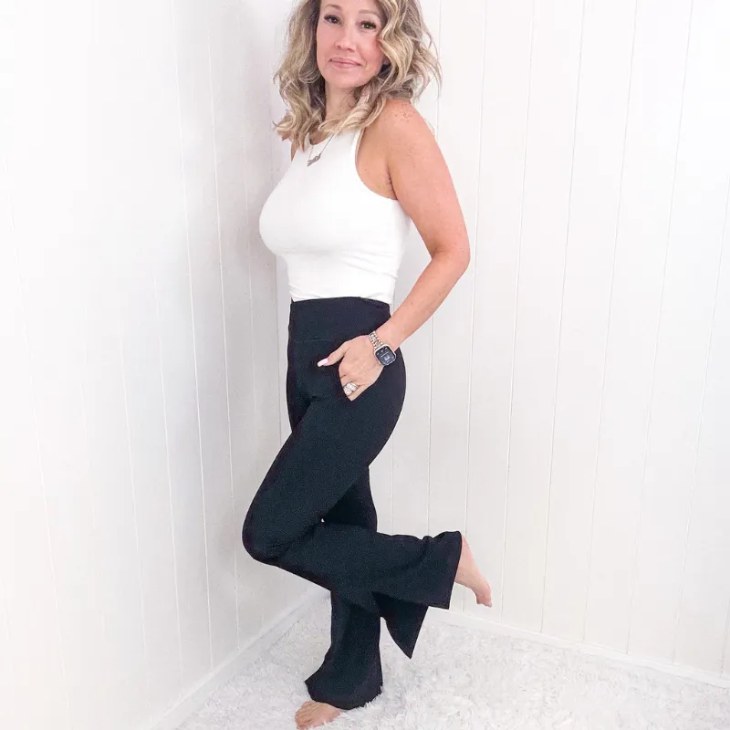 Ribbed V Waistline Flared Leggings in 2 Colors