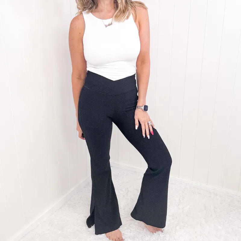Ribbed V Waistline Flared Leggings in 2 Colors