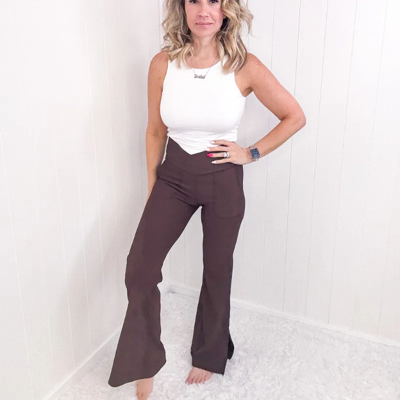 Ribbed V Waistline Flared Leggings in 2 Colors