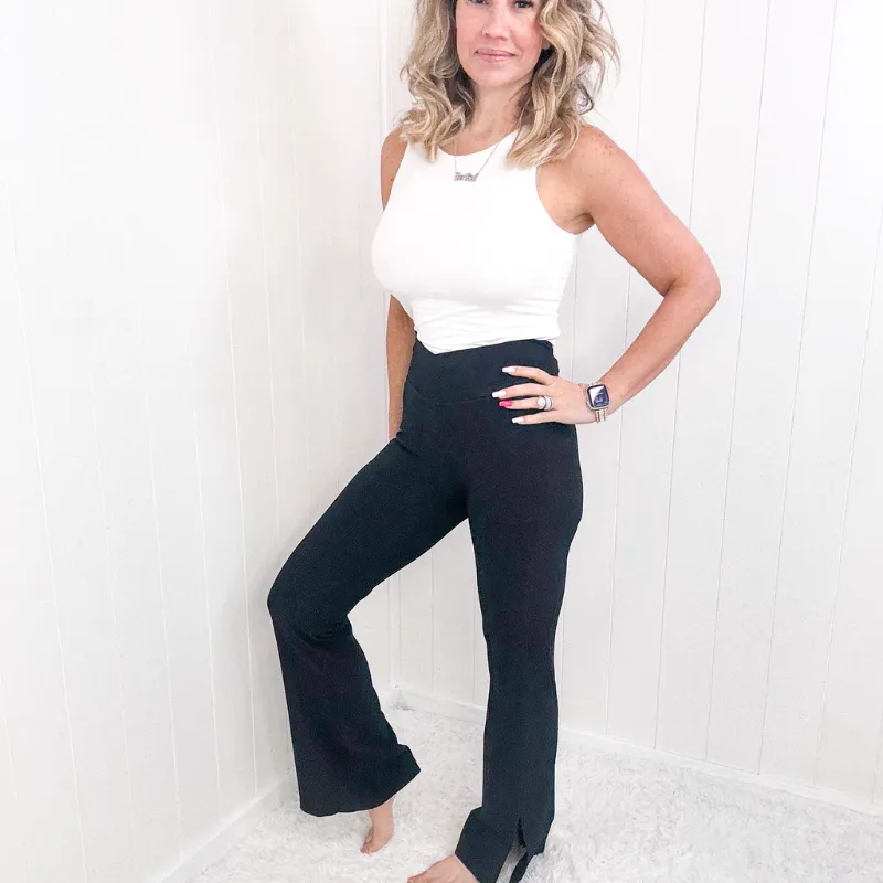 Ribbed V Waistline Flared Leggings in 2 Colors