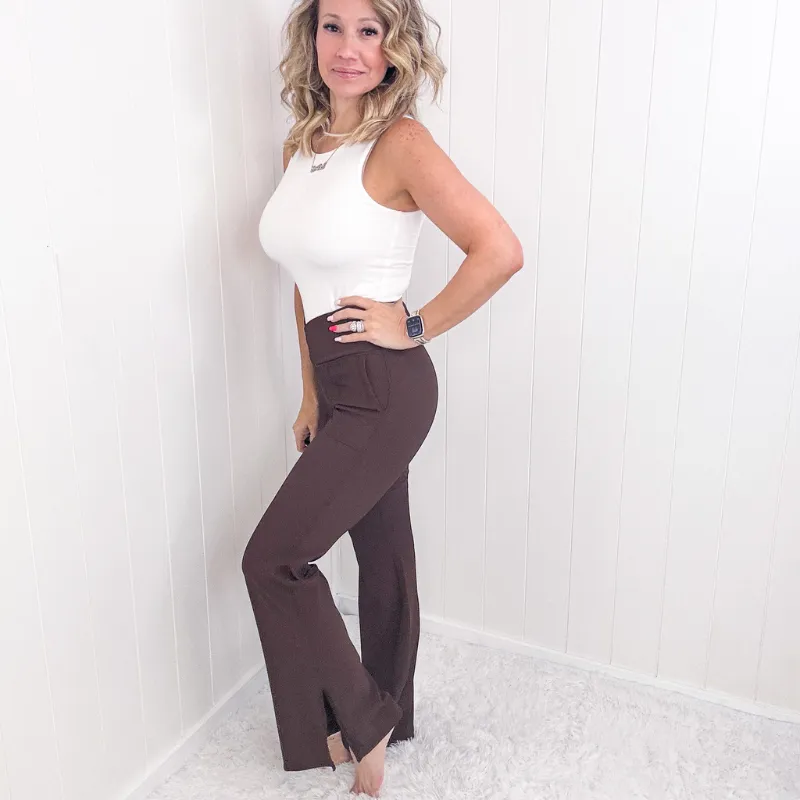 Ribbed V Waistline Flared Leggings in 2 Colors