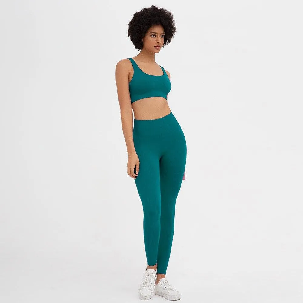 Ribbed Yoga Sets Fitness Bra and Seamless Leggings For Women