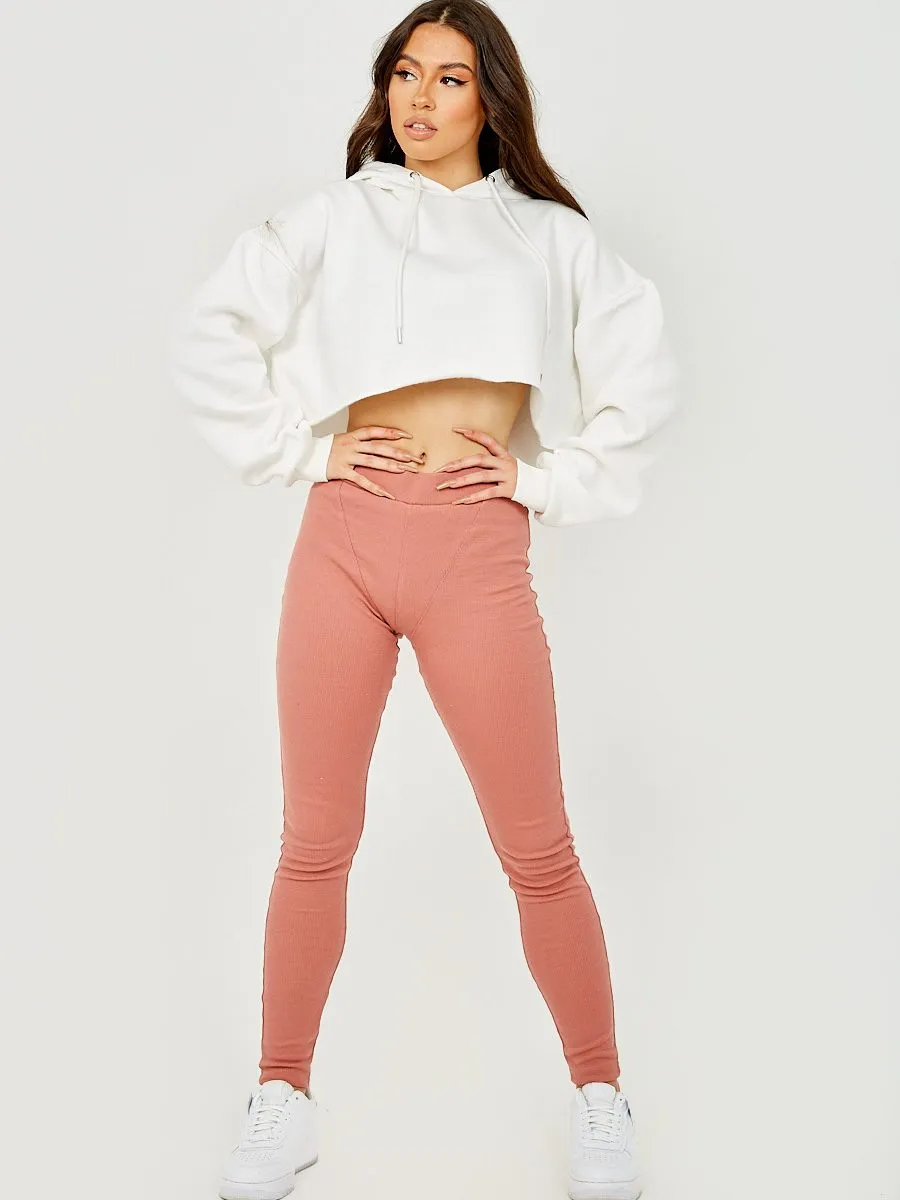 Ruth Seam Detail Ribbed Leggings In Pink