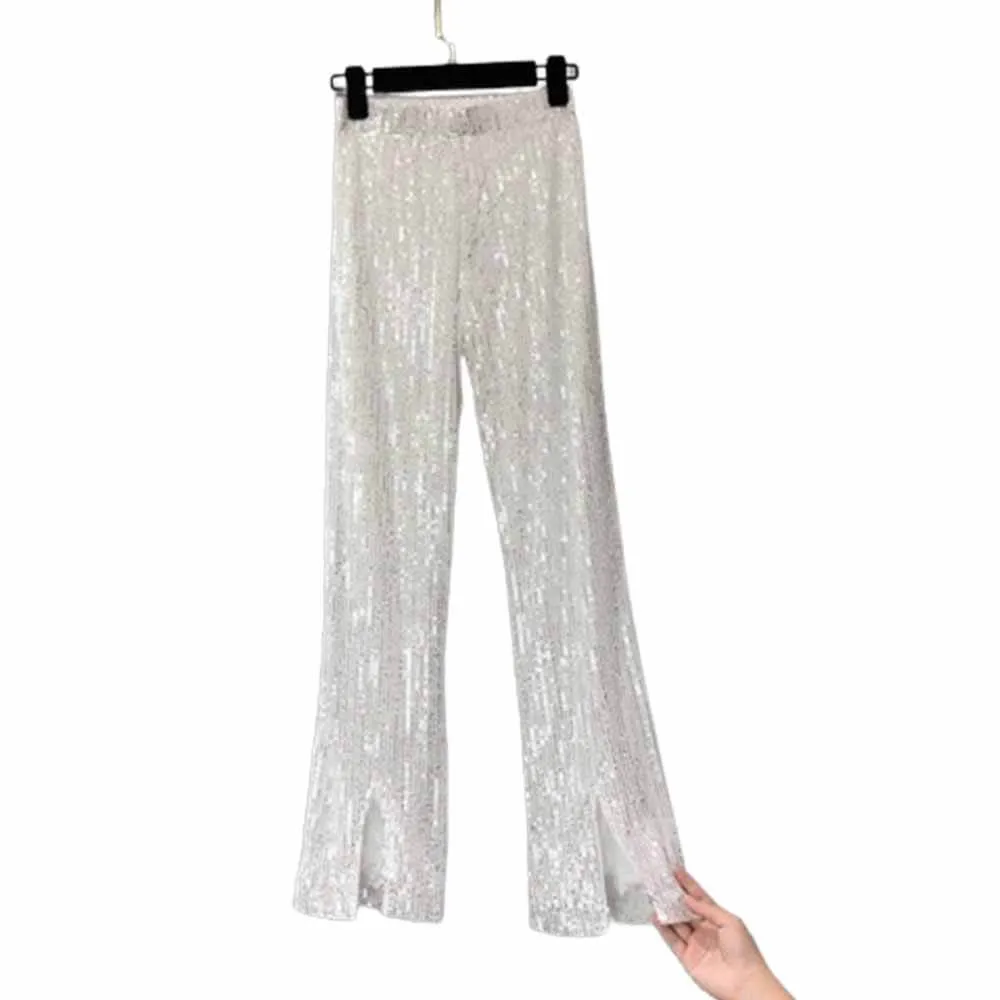 Shiny Sequined High Waist Flared Pants
