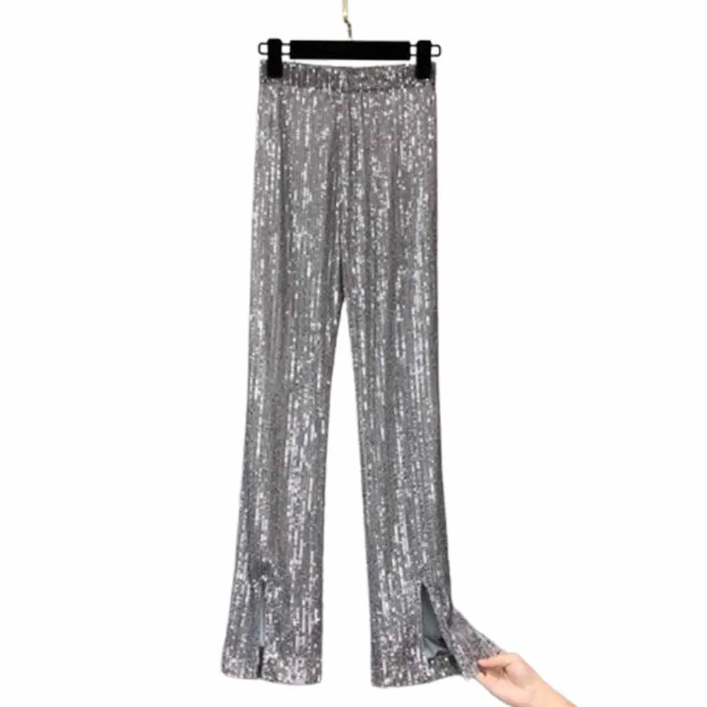 Shiny Sequined High Waist Flared Pants