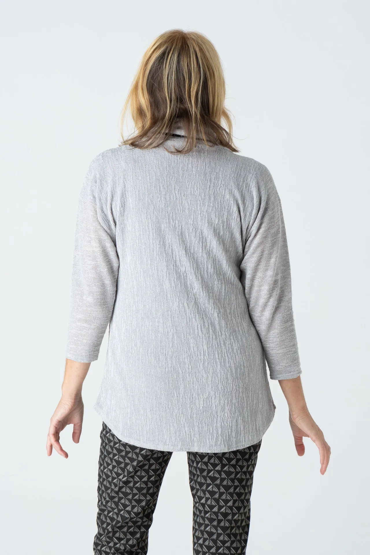 Silver Cowl Neck Poly/Rayon Knit 3/4 Sleeve Top