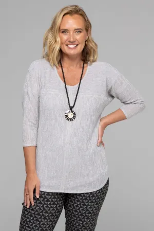 Silver Feature Stitched Poly/Rayon Knit 3/4 Sleeve Top