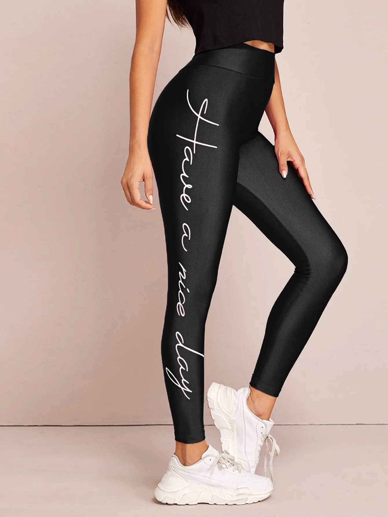 Sporty Slogan Long Women Leggings