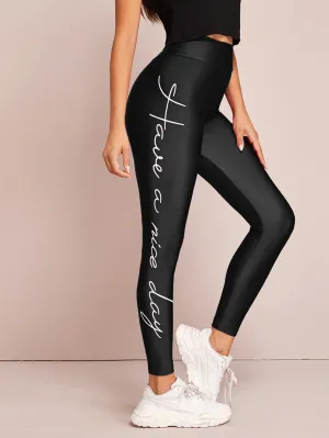Sporty Slogan Long Women Leggings