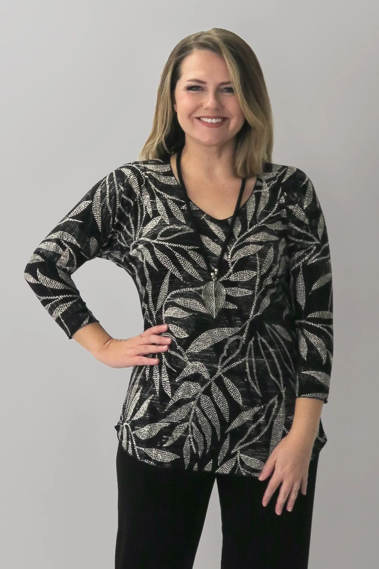 Storm Print 3/4 Sleeve Jersey Top