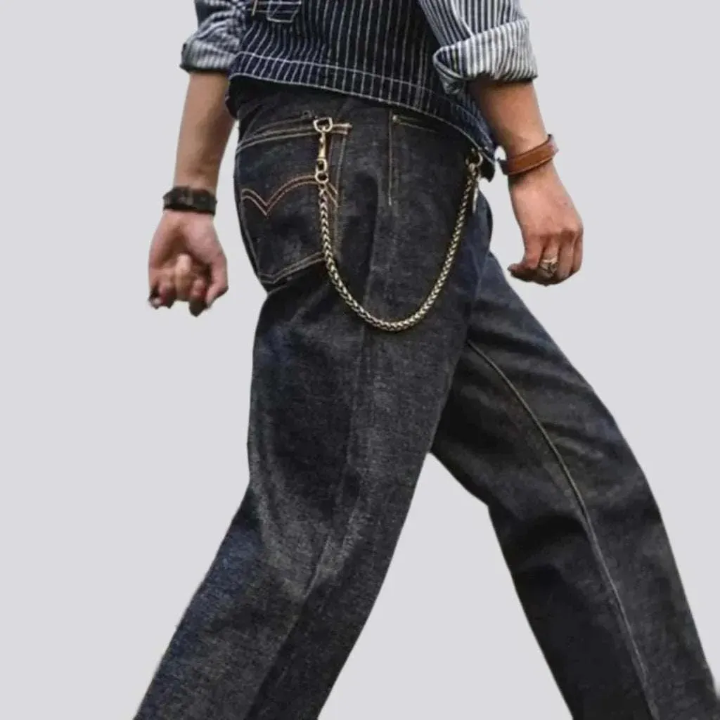Straight mid-waist self-edge jeans
 for men