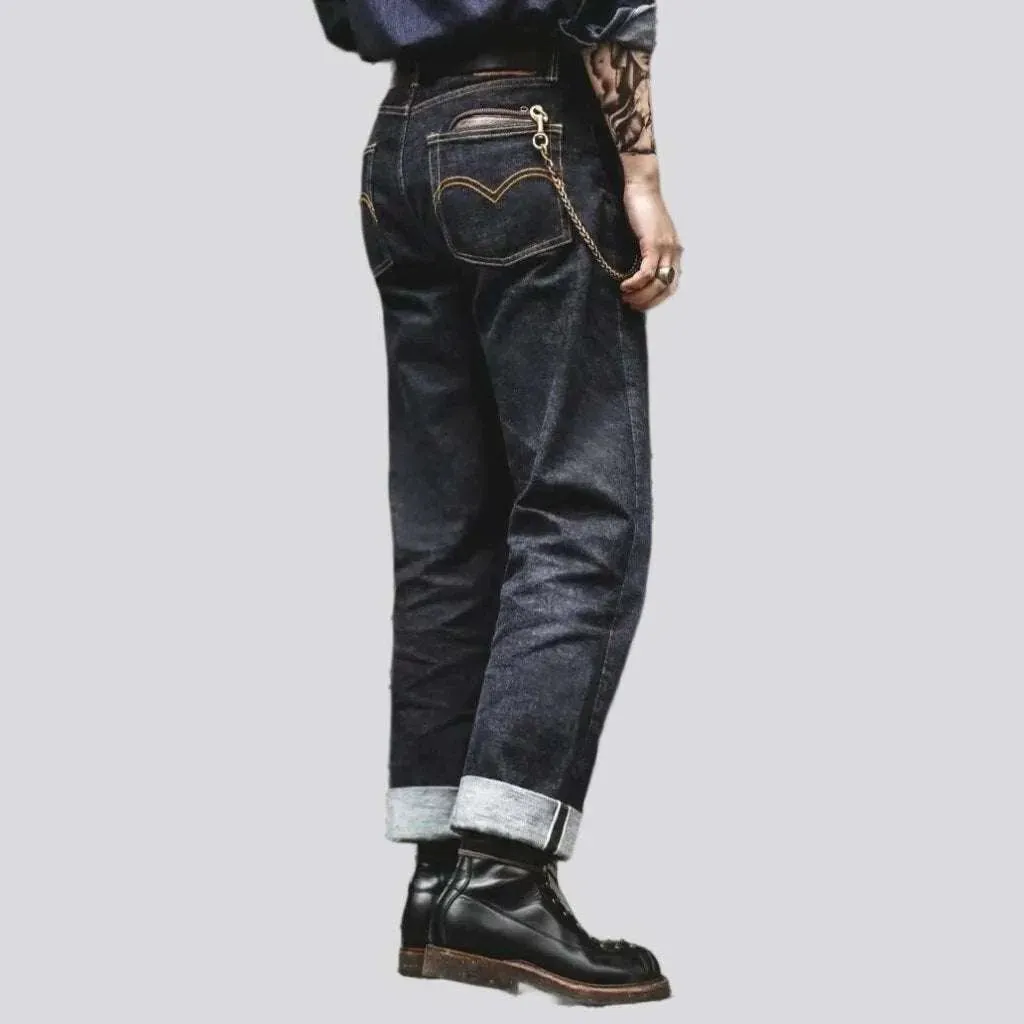 Straight mid-waist self-edge jeans
 for men