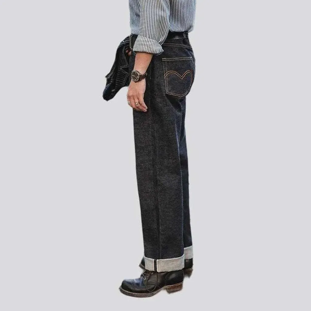 Straight mid-waist self-edge jeans
 for men