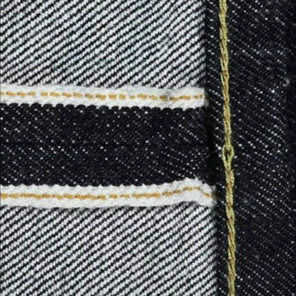Straight mid-waist self-edge jeans
 for men