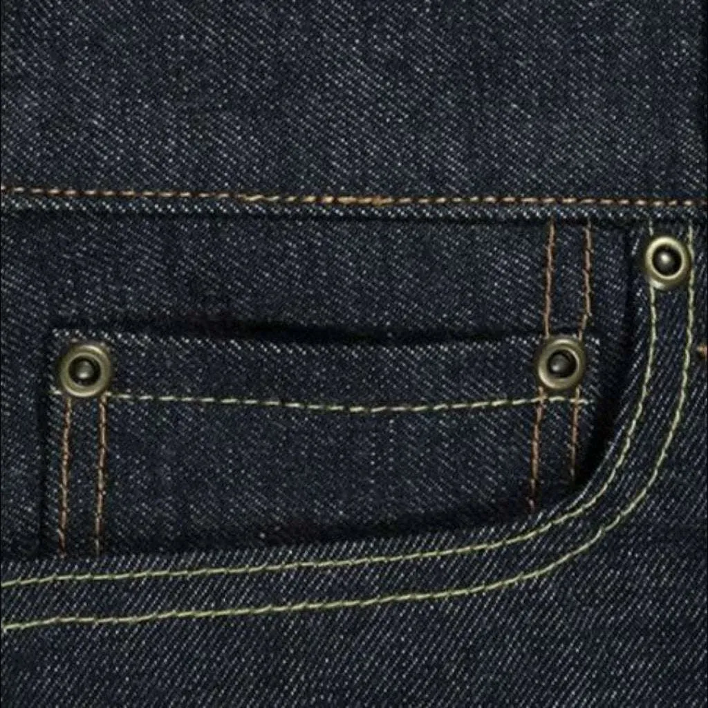 Straight mid-waist self-edge jeans
 for men